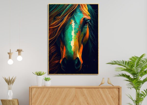 Blue Horse with Orange Green Vibrant Color Painting