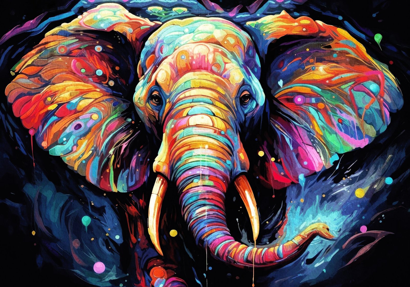Colourful Elephant with Vanishing Blue Canvas Painting - Image 2