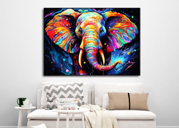 Colourful Elephant with Vanishing Blue Canvas Painting