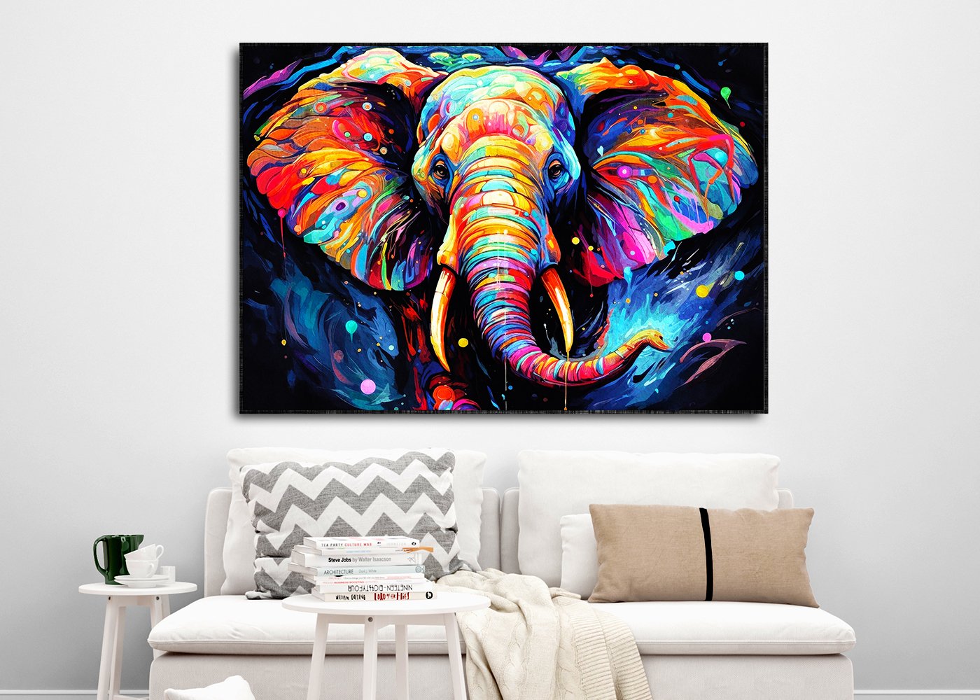 Colourful Elephant with Vanishing Blue Canvas Painting