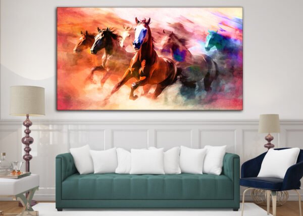 Colorful Group Horses Running Painting