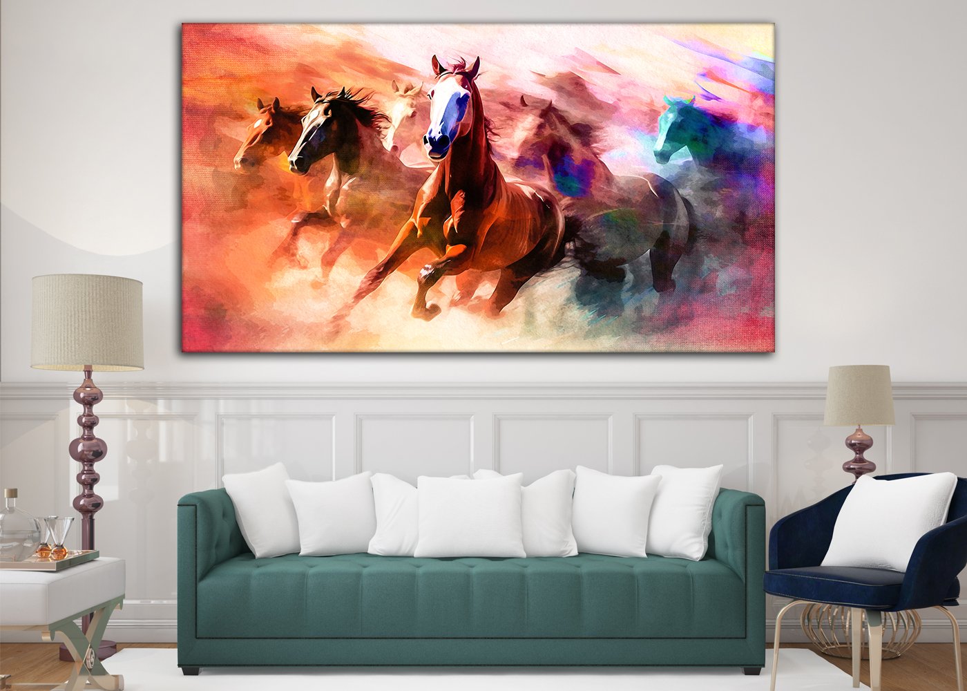 Colorful Group Horses Running Painting