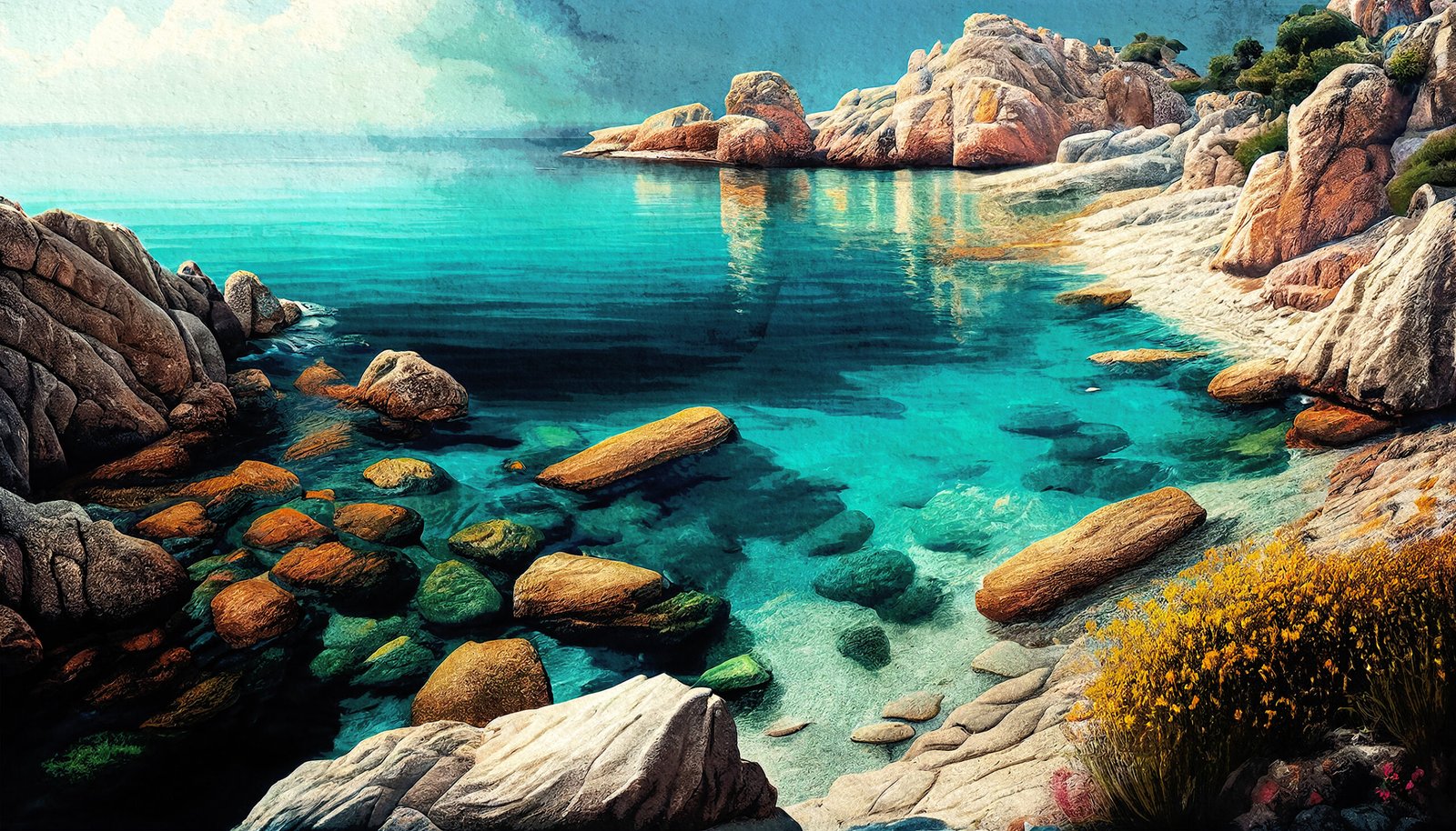 Rocky Shore With Rocks Sea Sunshining Water - Image 2