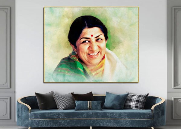 Shree Lata Mangeshkar Watercolor Wall Painting